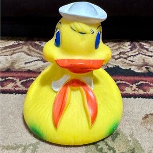 Yellow Toy Vintage 60’s-70’s Squeaky Duck Figurine with Sailor Hat